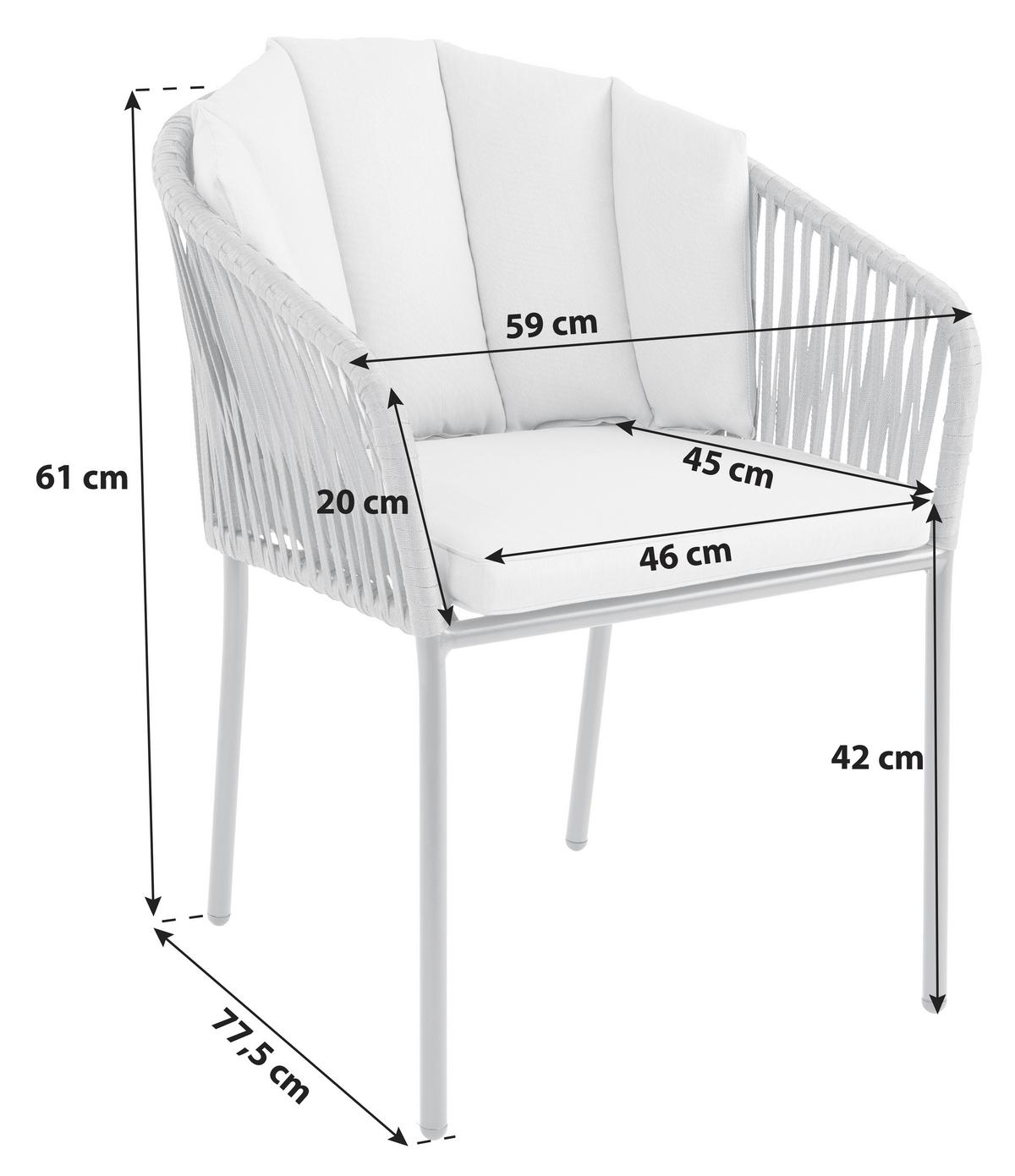 Gartensessel Zoe Metall / Kunststoff / Textil - Beige/Schwarz, MODERN, Kunststoff/Textil (59/77,5/61cm) - Beldano