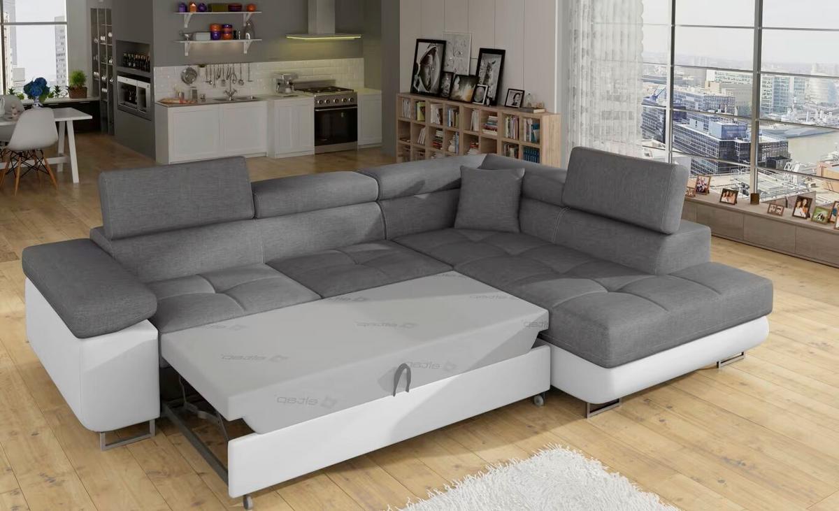 Ecksofa Anton Grau, Weiß S: 272x203 Cm - Chromfarben/Weiß, Design, Textil (272/203cm) - MID.YOU