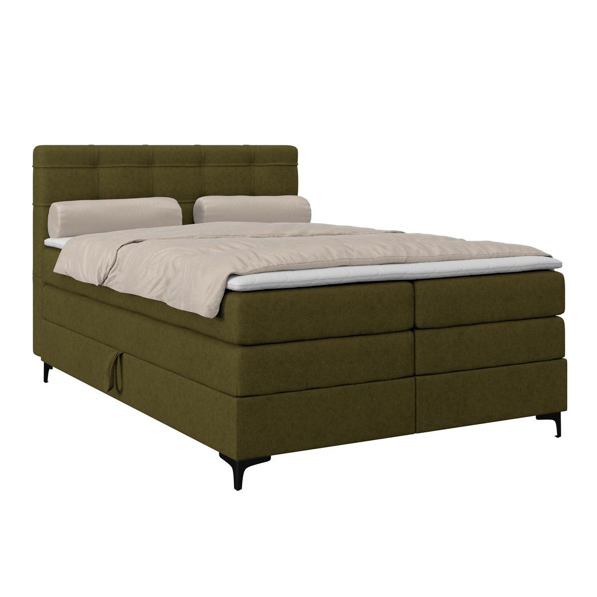 Boxspringbett MITTO Moosgrün 140x200 cm - Schwarz/Grün, KONVENTIONELL, Textil/Metall (140/200cm)