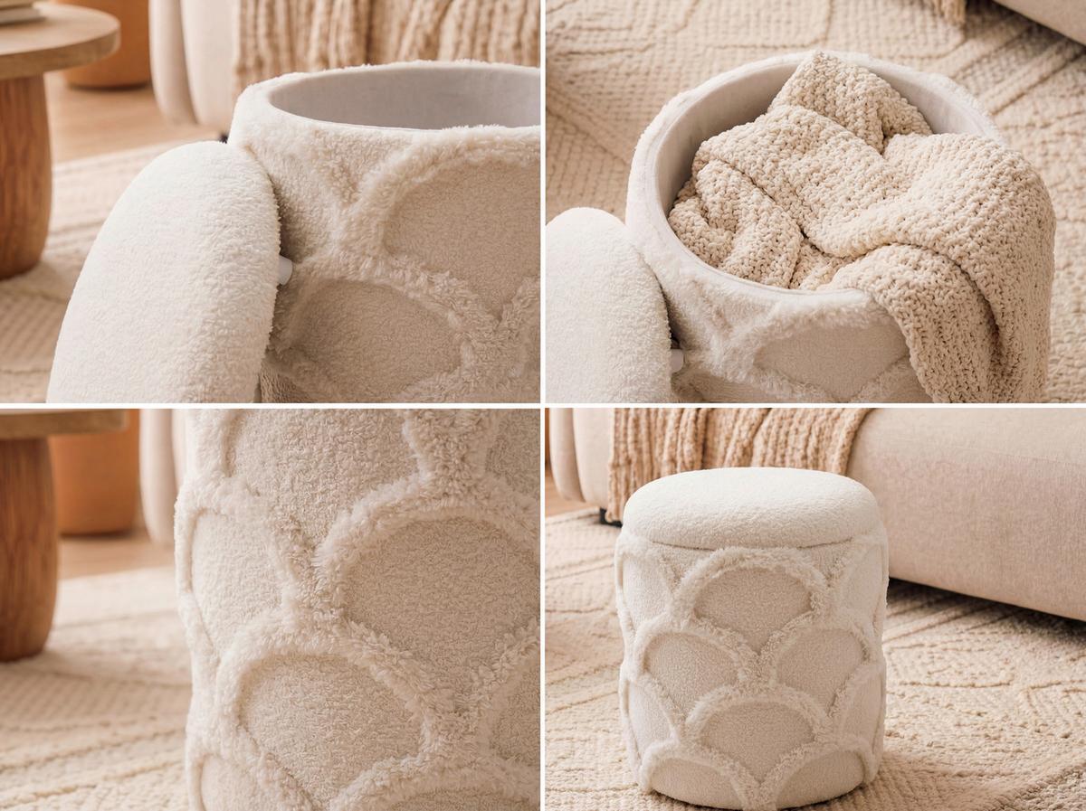 Taburet, š: 40 cm - krémová, Design, textil (40/45/40cm) - Livetastic