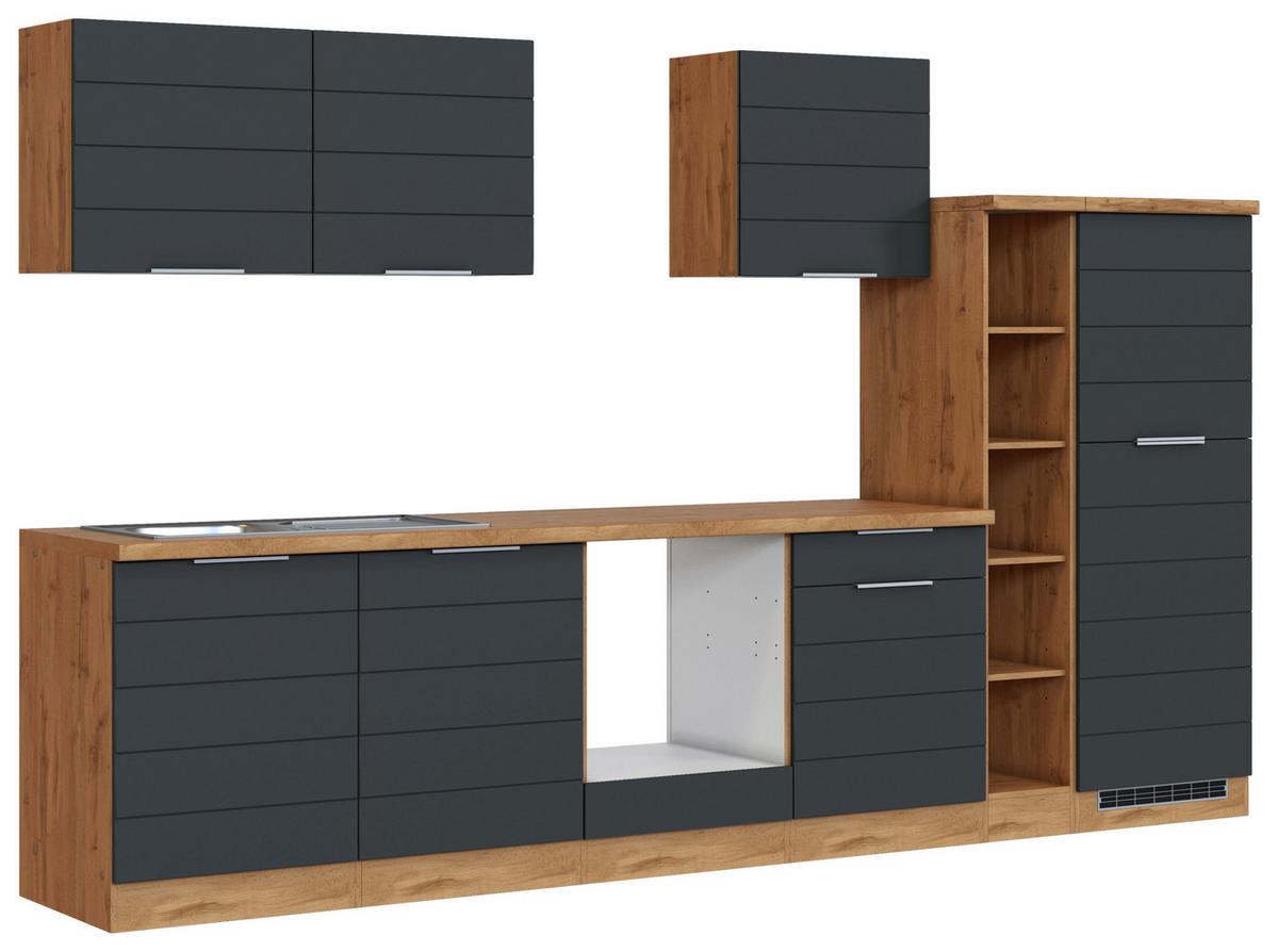 Küchenzeile Florenz ohne Geräte 330 cm Grau/Eichefarben - Eiche Wotan/Grau, Design, Holzwerkstoff (330cm) - Held