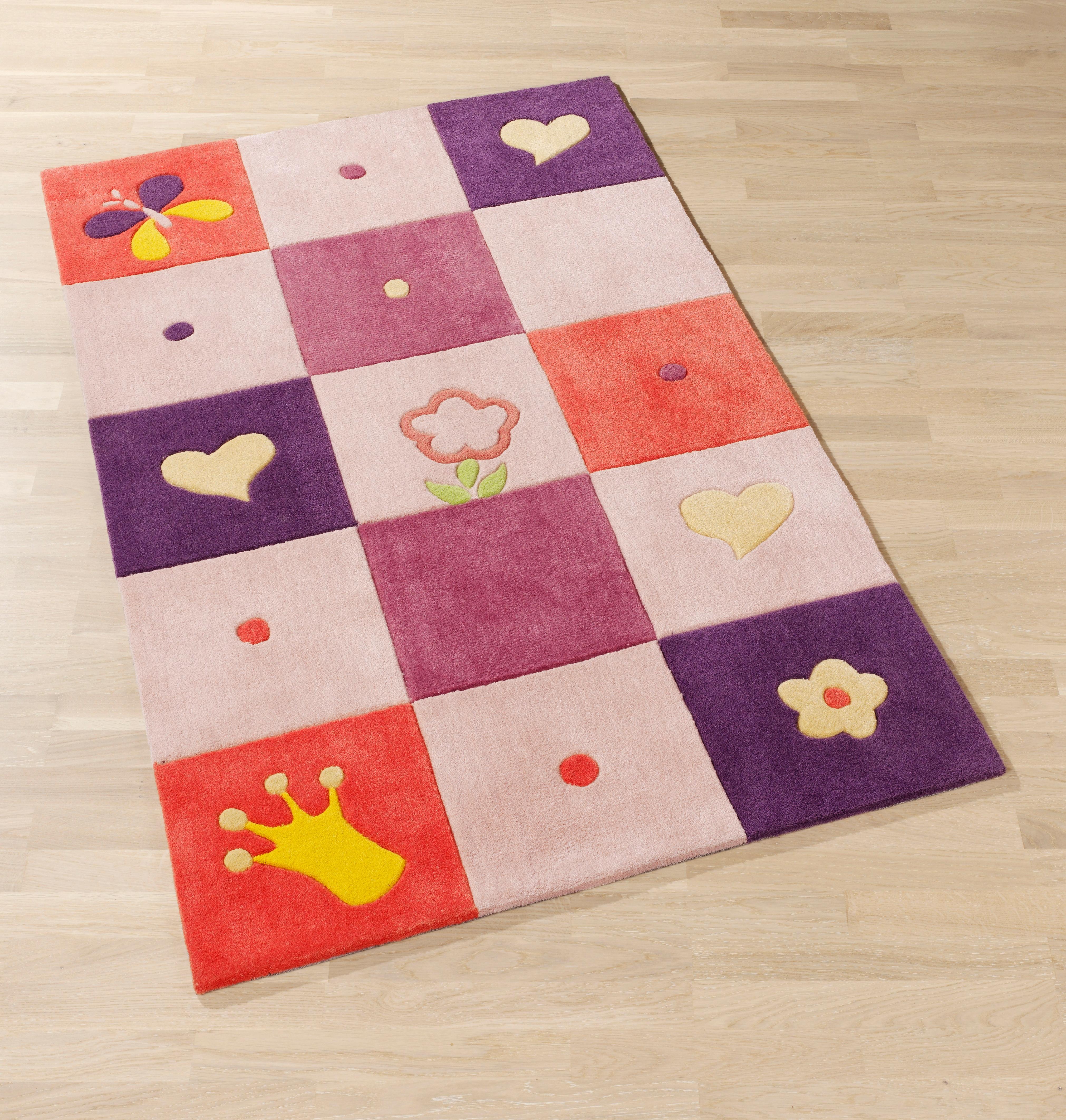 Kindertepppich Karo Multicolor 80x150 Cm - Pink/Lila, Trend, Textil (80/150cm)