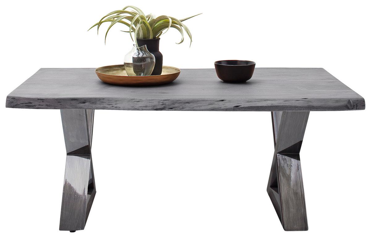 Couchtisch Holz Massiv Cartagena Walnuss/nickelfarben - Grau/Nickelfarben, MODERN, Holz/Metall (110/45/70cm)