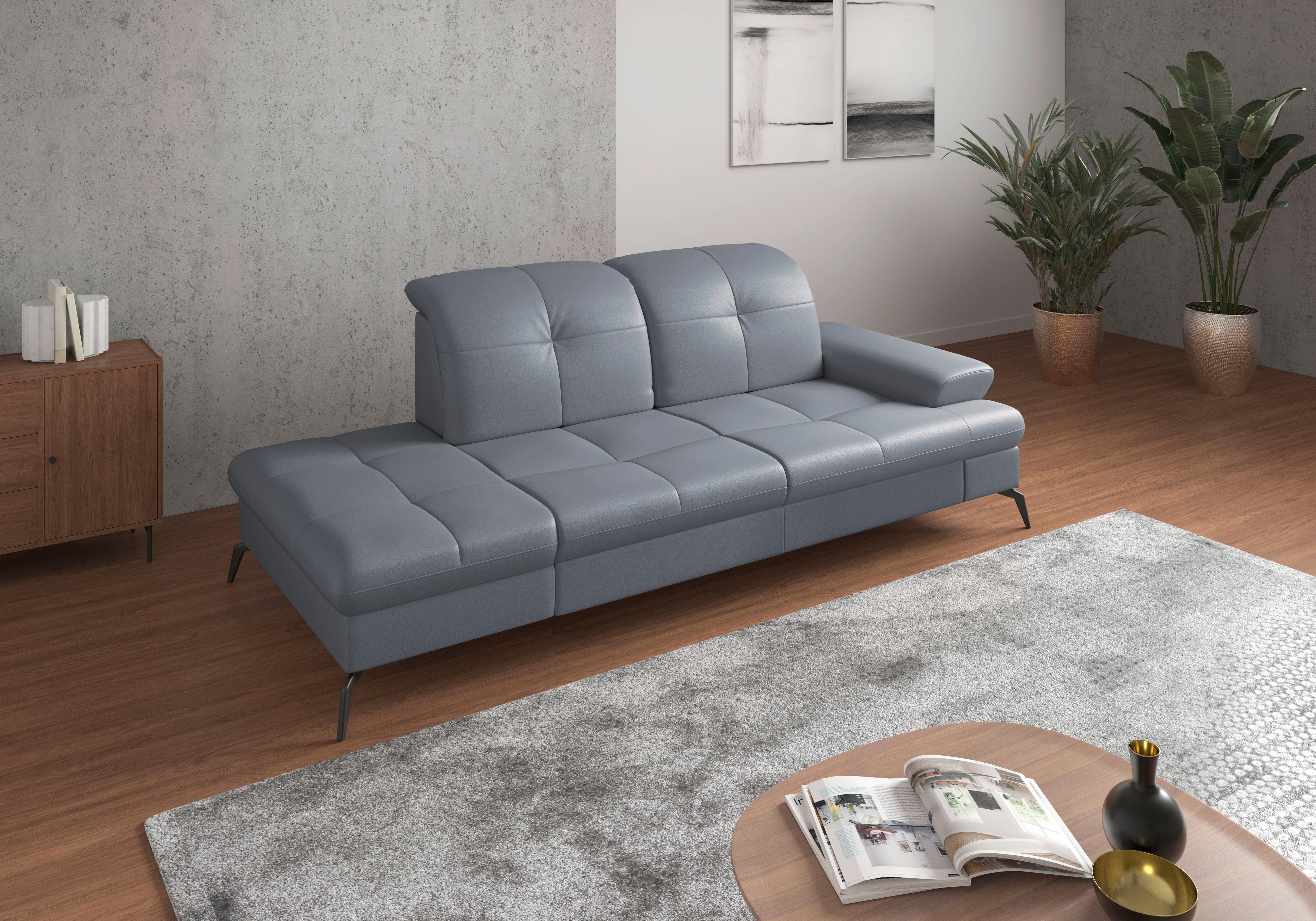 RÉCAMIERE Amica E, Graublau B: 231 cm - Graublau/Schwarz, KONVENTIONELL, Leder (231/90/122cm) - Sit & More