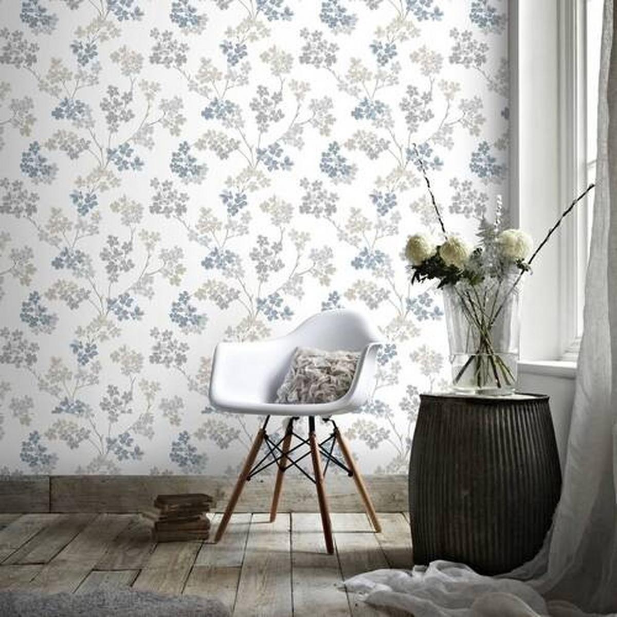 Vliestapete 2258-41 - Blau/Weiß, Basics, Papier/Kunststoff (52/1000cm)