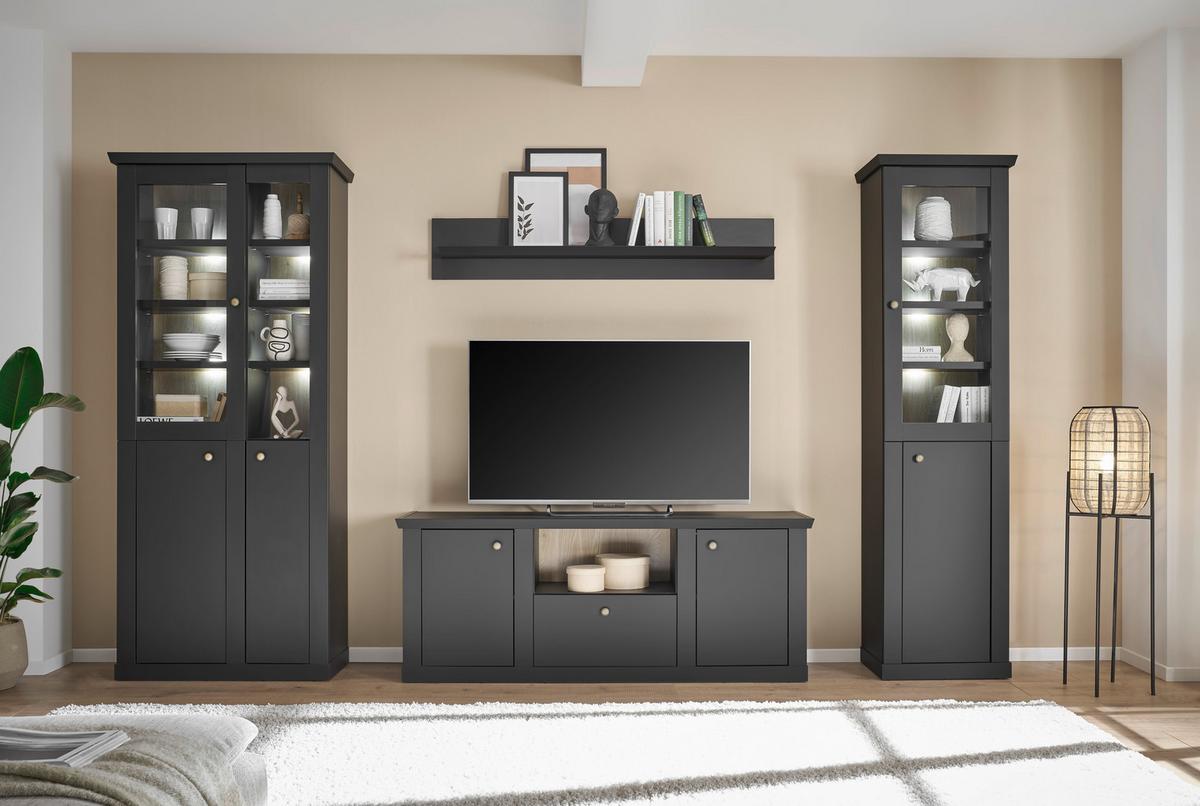 Vitrine Lincoln Schwarz/Eichefarben B: 55cm - Eichefarben/Schwarz, Design, Holzwerkstoff (55/200/39cm) - MID.YOU