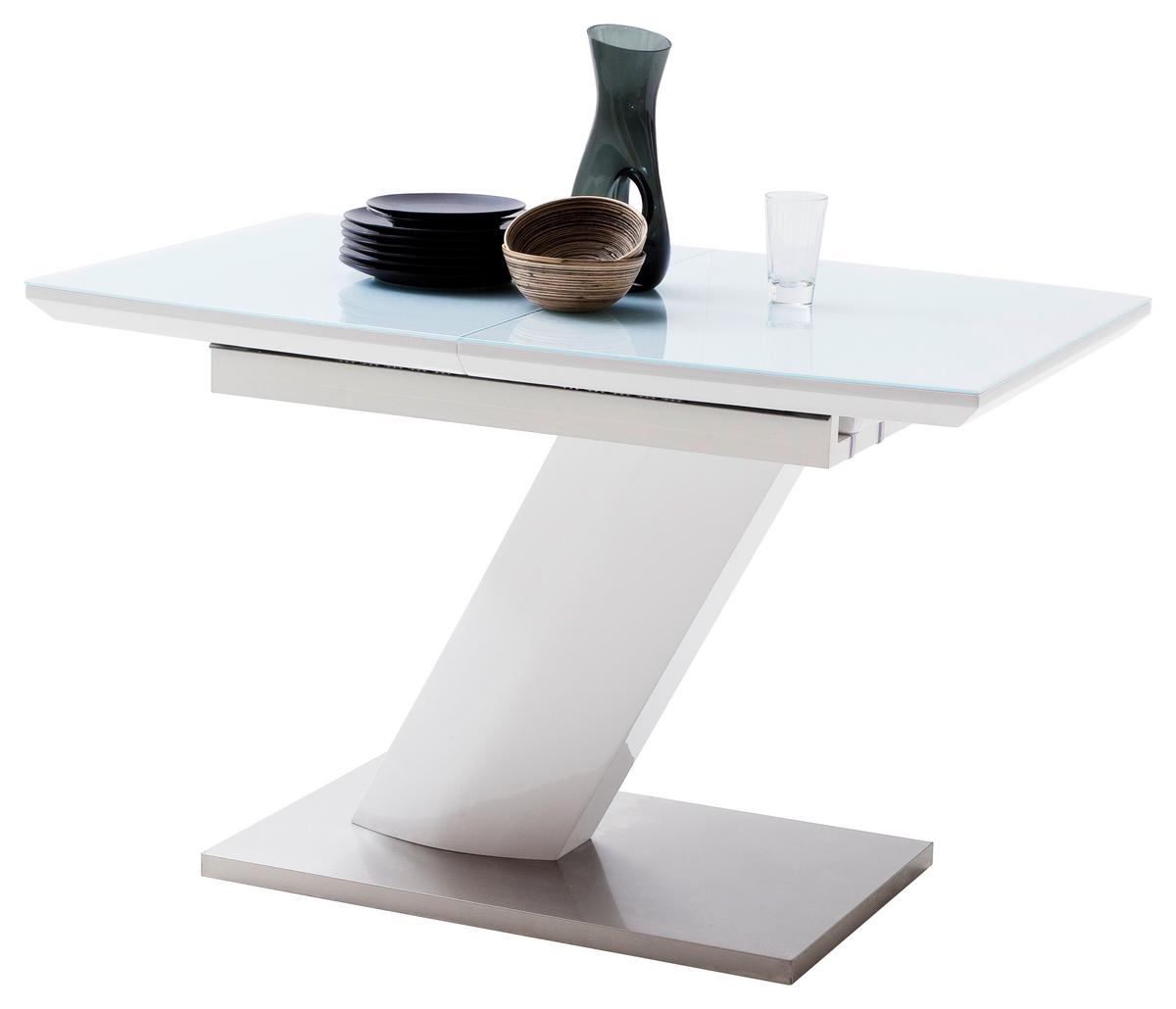 Esstisch Ausziehbar Galina 120-160x80 Cm Weiß - Edelstahlfarben/Weiß, Design, Glas/Holzwerkstoff (120-160/80/76cm) - Livetastic