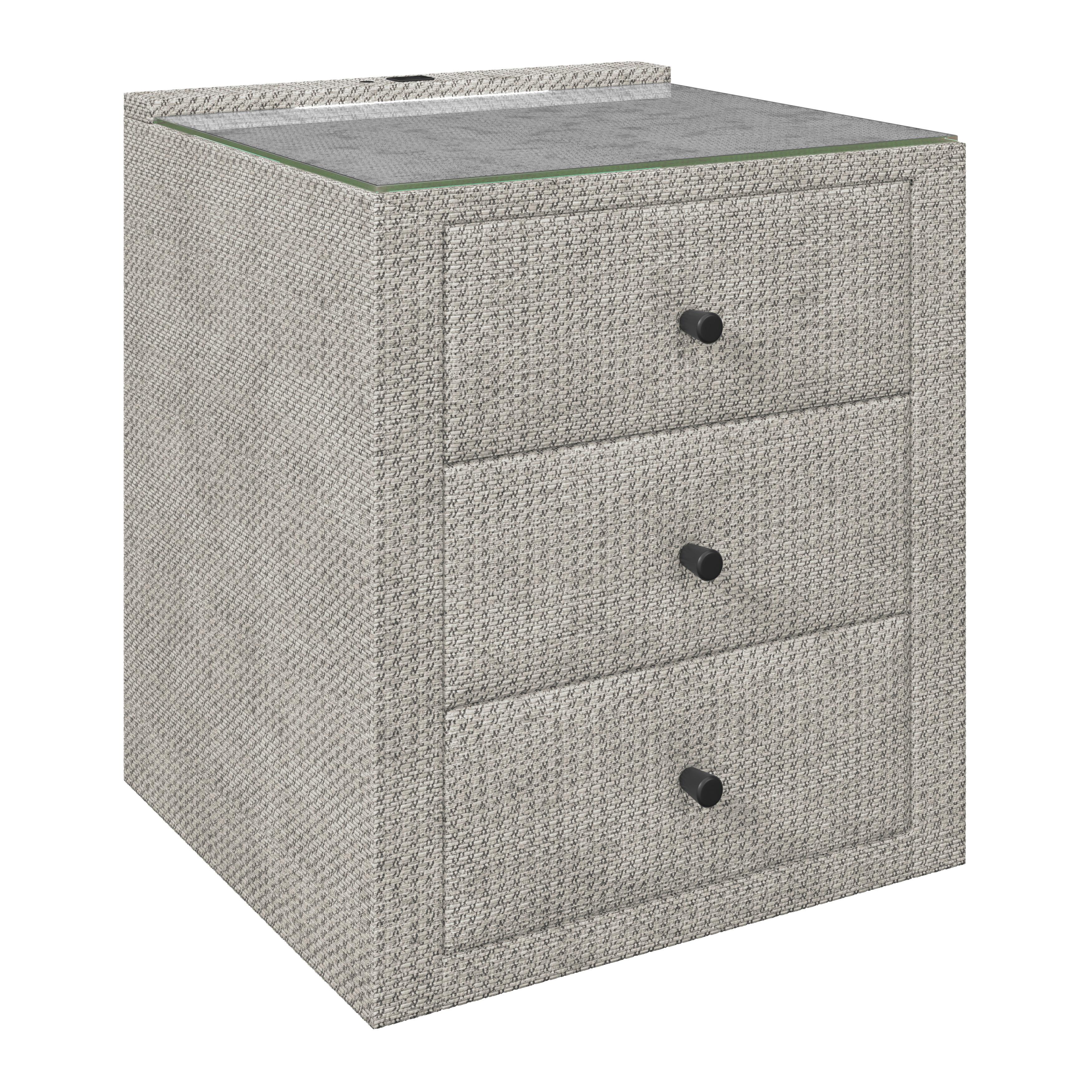 Nachtkästchen Brisbane I inkl. USB Anschluss B: 49,5cm - Ecru, Trend, Glas/Holzwerkstoff (49,5/56,5/46cm) - Sembella