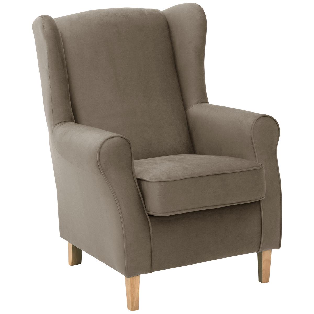 Ohrensessel mit Armlehnen Lorris Flachgewebe Hellbraun - Hellbraun/Eichefarben, KONVENTIONELL, Textil (77/103/86cm) - Max Winzer