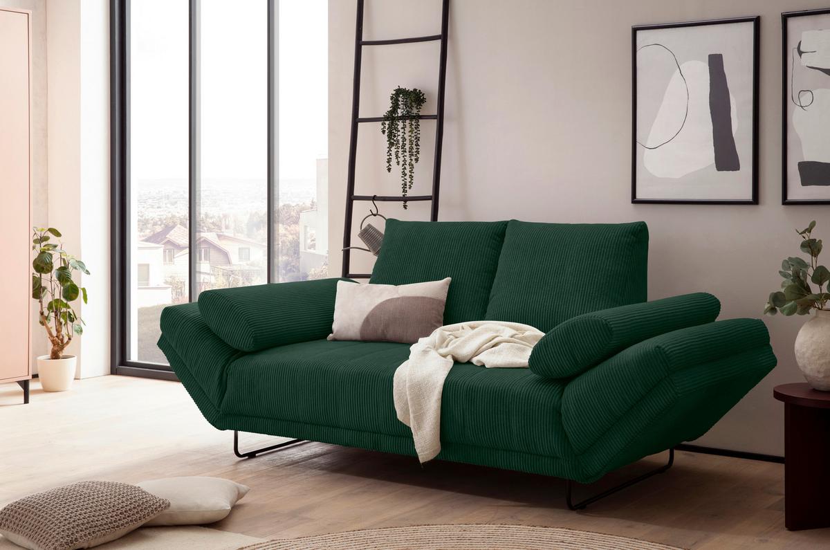 Schlafsofa Dunkelgrün B: 210 cm - Dunkelgrün/Schwarz, Design, Textil (210/95/97cm) - MID.YOU