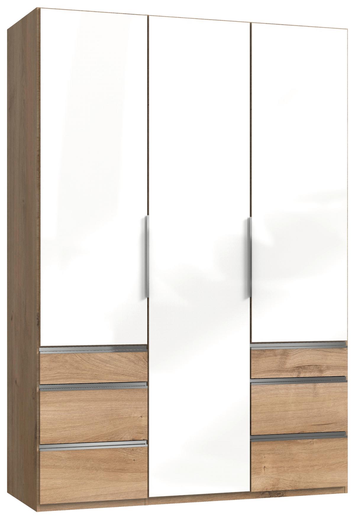 Šatníková skriňa LEVEL 36 D - biela s vysokým leskom/farba duba, Modern, kompozitné drevo (150/216/58cm) - MID.YOU