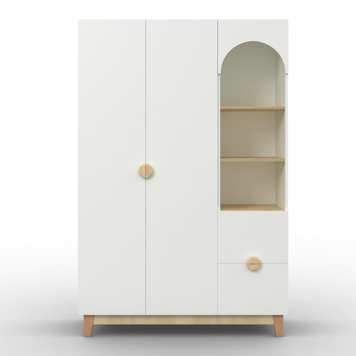 Detská šatníková skriňa ENNY biela, drevené nohy - farba buka/biela, Modern, drevo/kompozitné drevo (120/182/54cm) - Bessagi Kids