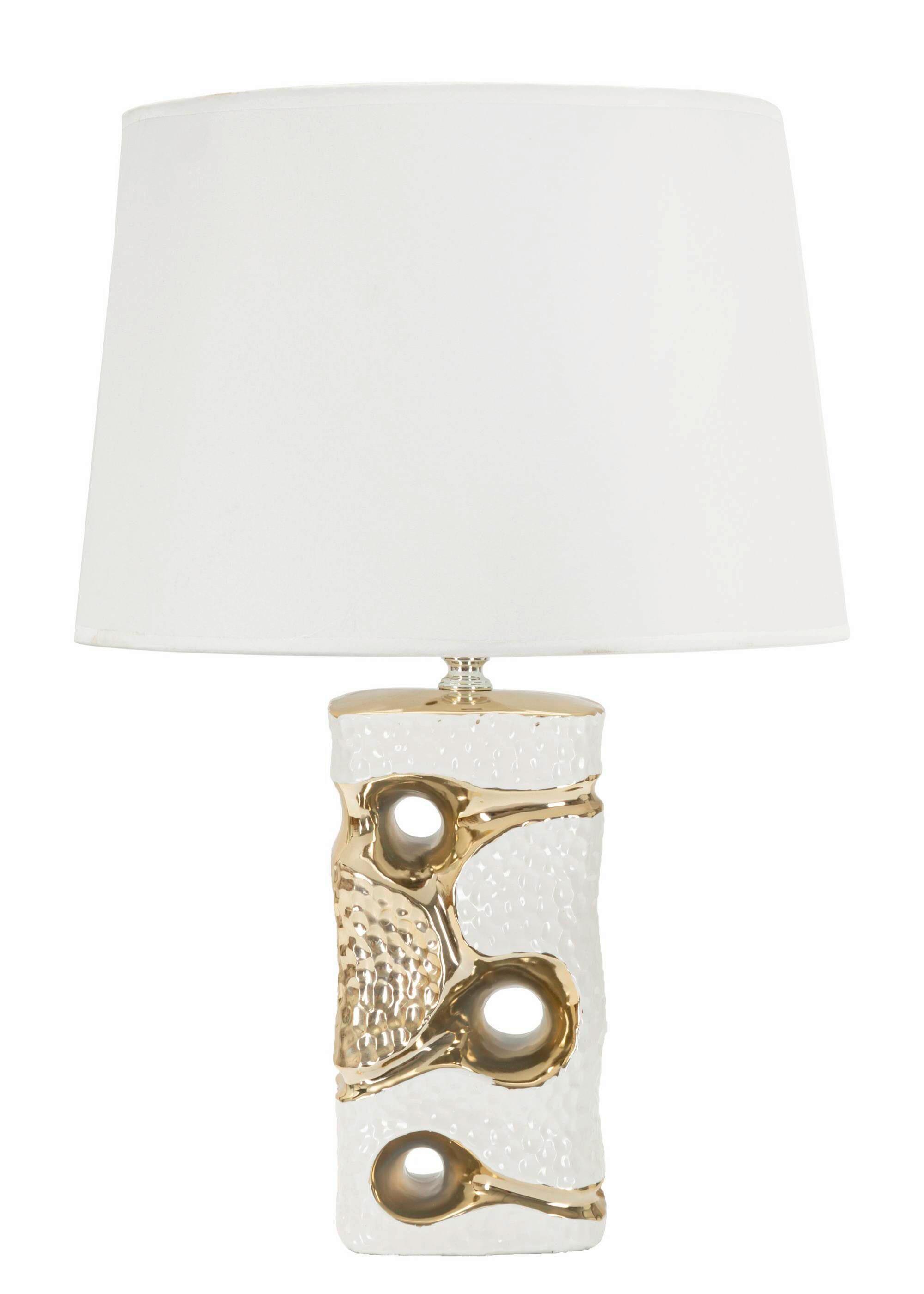 Tischleuchte Florida Weiß/Goldfarben B:30cm - Goldfarben/Weiß, Basics, Keramik/Textil (30/43.5/30cm)