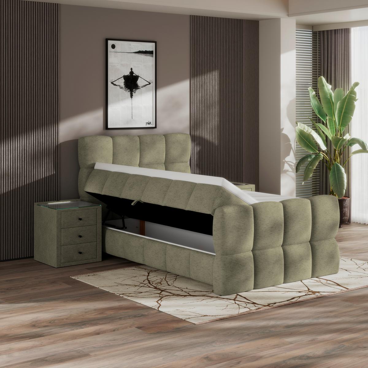Boxspringbett Brisbane inkl. Bettkasten 120x200 - Schwarz/Grün, Trend, Holz/Holzwerkstoff (120/200cm) - Sembella