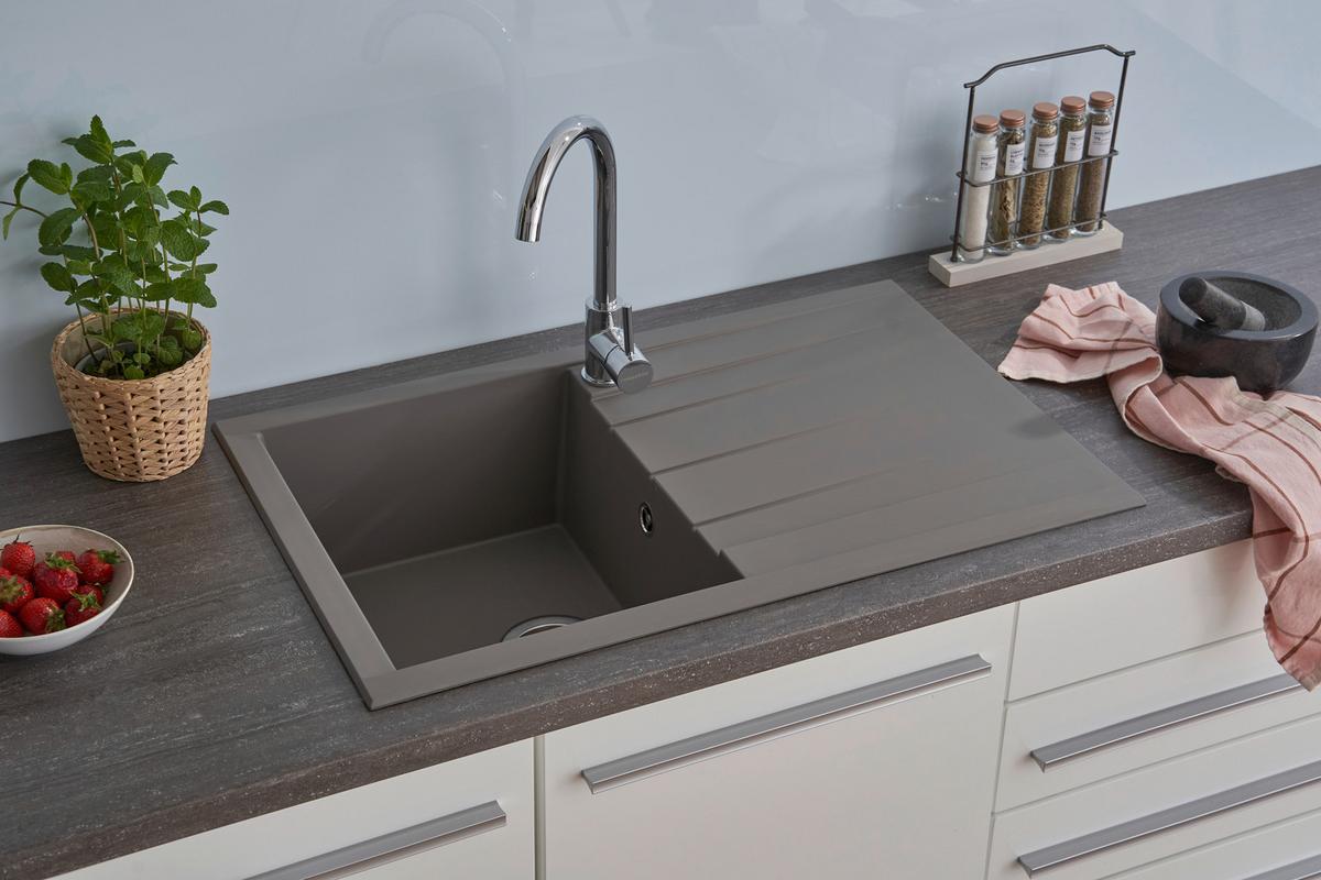 Spüle Respekta Houston Kunststein Bxt: 80x50 cm - Grau, Trend, Glas/Kunststoff (80/21/50cm) - Respekta