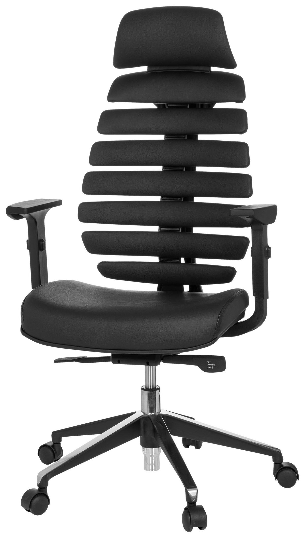 Drehstuhl Ergo Line Ii Pro Schwarz - Alufarben/Schwarz, MODERN, Leder/Kunststoff (65/131/53cm) - MID.YOU
