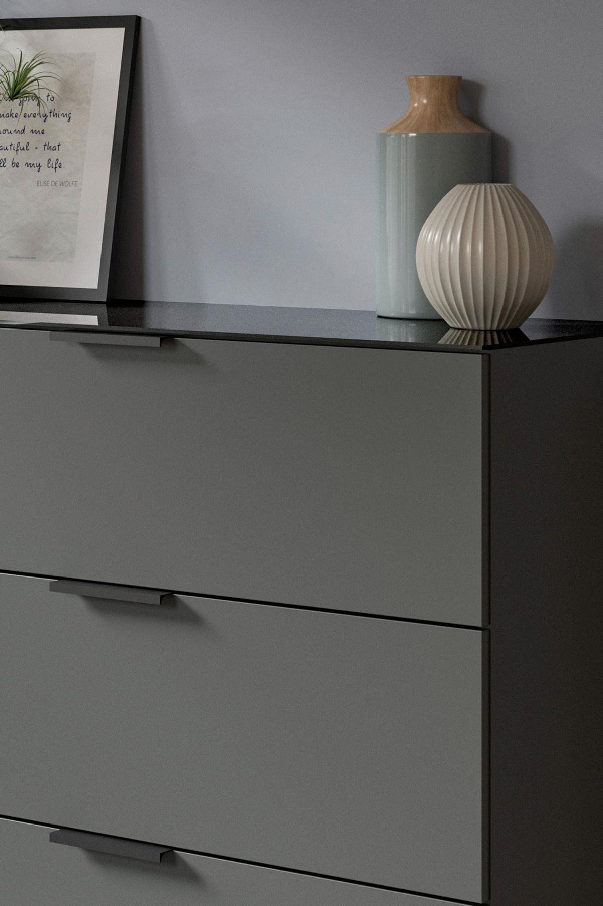 Kommode Ray Anthrazit B: 135 cm - Anthrazit, Design, Glas/Holzwerkstoff (135/112/40cm) - Livetastic