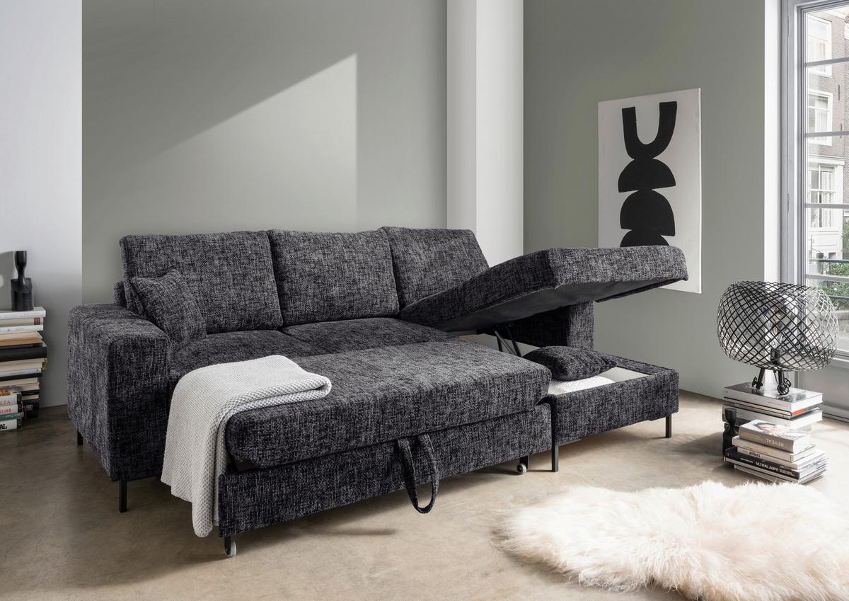 Eckschlafsofa Zona, Schwarz S: 237x143 Cm - Schwarz, KONVENTIONELL, Textil (237/143cm) - Livetastic