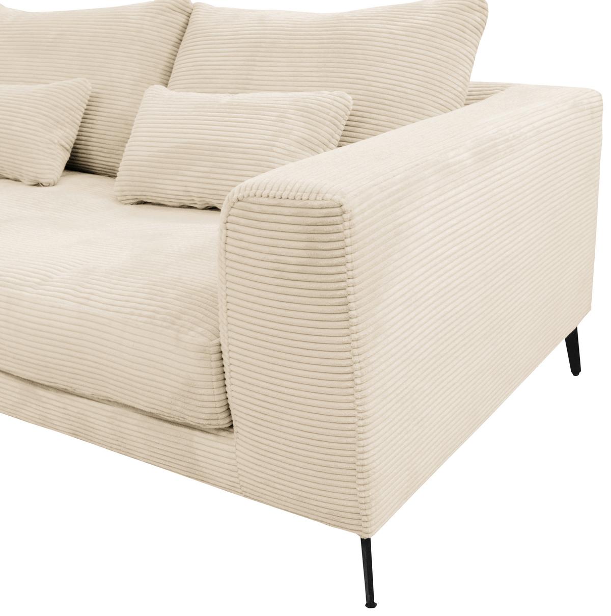 Ecksofa Berlin Cord Creme 172x313 cm - Creme/Schwarz, Design, Textil (172/313cm) - Livetastic