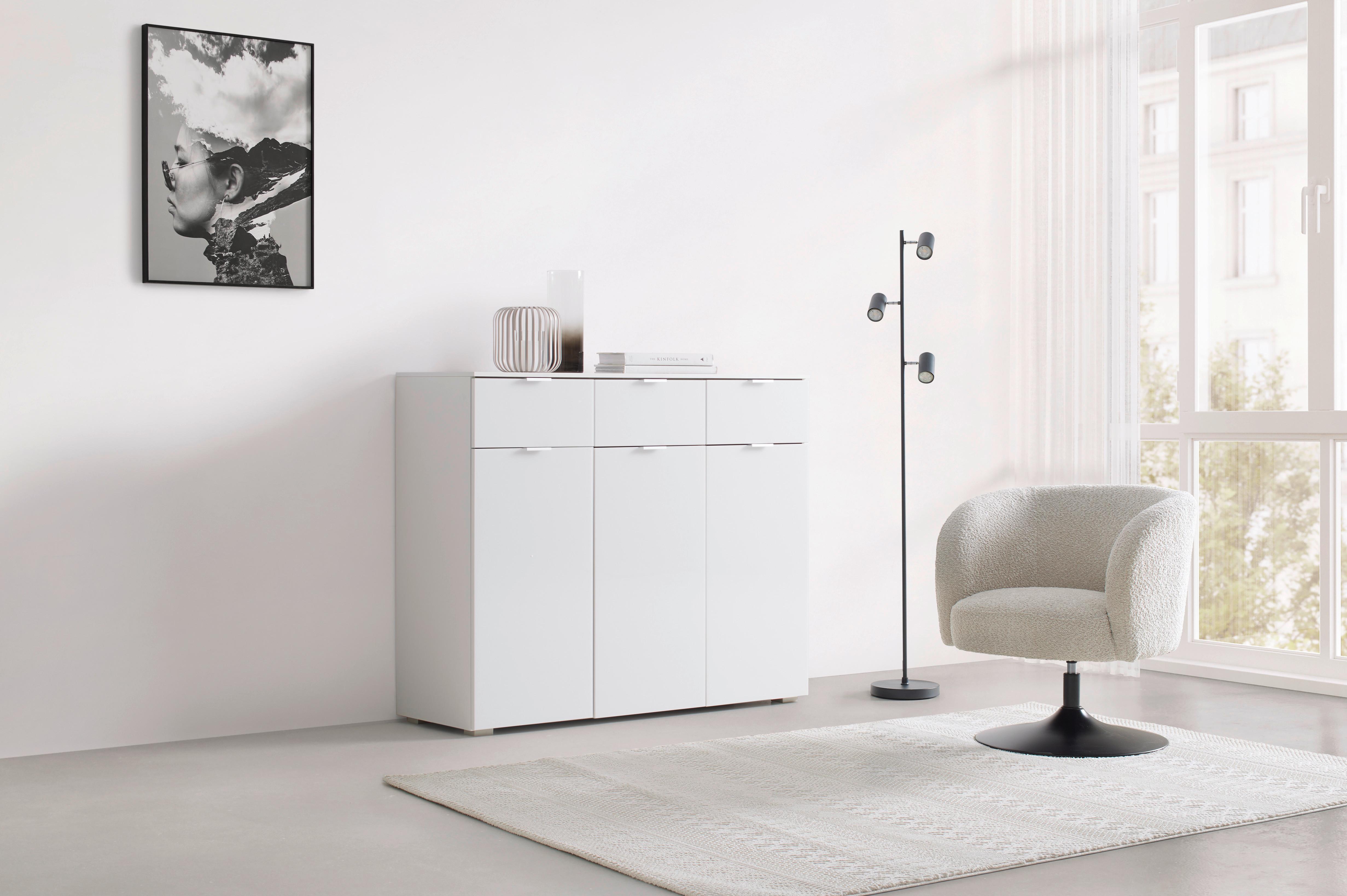 Komoda FIFTY - biela/chrómová, Konventionell, kov/kompozitné drevo (120/100/42cm) - Premium Living