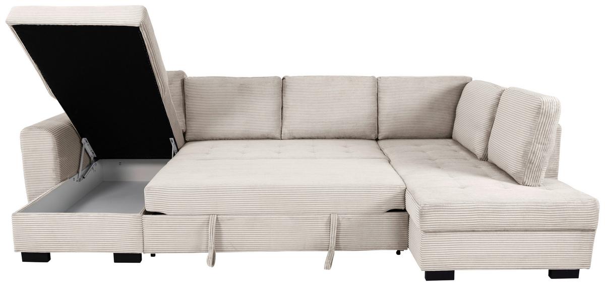 Souprava U MALTE, pravá, krémový manšestr - černá/krémová, Moderní, textil/plast (155/305/178cm) - Based