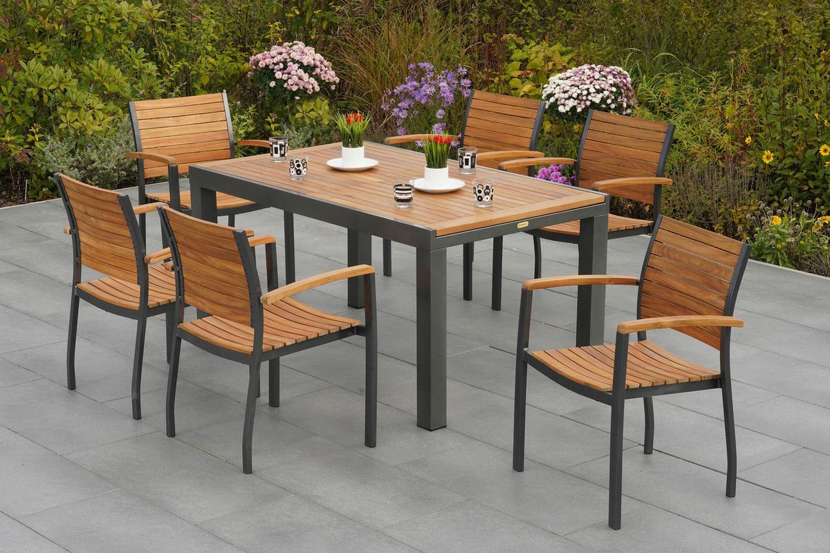 Gartengarnitur Santorin - Graphitfarben/Naturfarben, MODERN, Holz/Metall - Gardenson