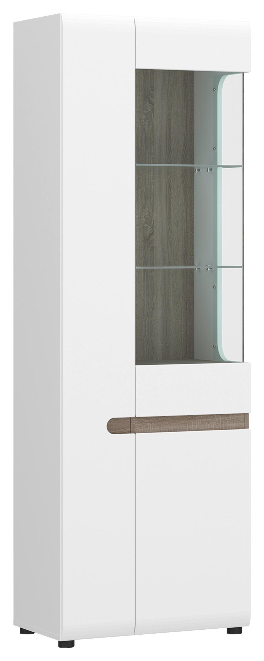 Vitrine Linate B: 63,9 cm Alpinweiss/Trüffel Eiche Dekor - Weiß Hochglanz/Trüffeleichefarben, MODERN, Glas/Holzwerkstoff (63,9/194,5/41,9cm)