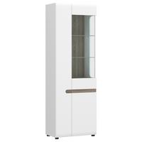 Vitrine Linate B: 63,9 cm Alpinweiss/Trüffel Eiche Dekor - Weiß Hochglanz/Trüffeleichefarben, MODERN, Glas/Holzwerkstoff (63,9/194,5/41,9cm)