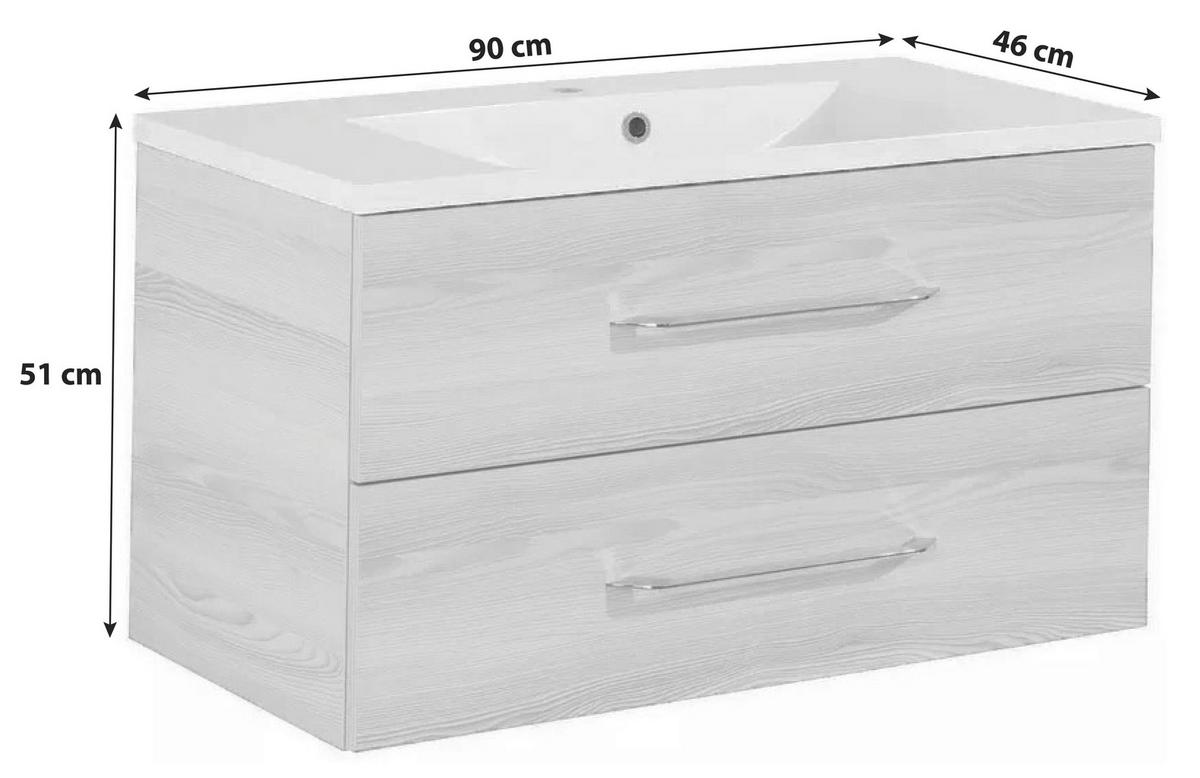 Waschbecken mit Unterschrank Clever B: 90 cm Weiß - Weiß, MODERN, Holzwerkstoff/Kunststoff (90cm) - MID.YOU