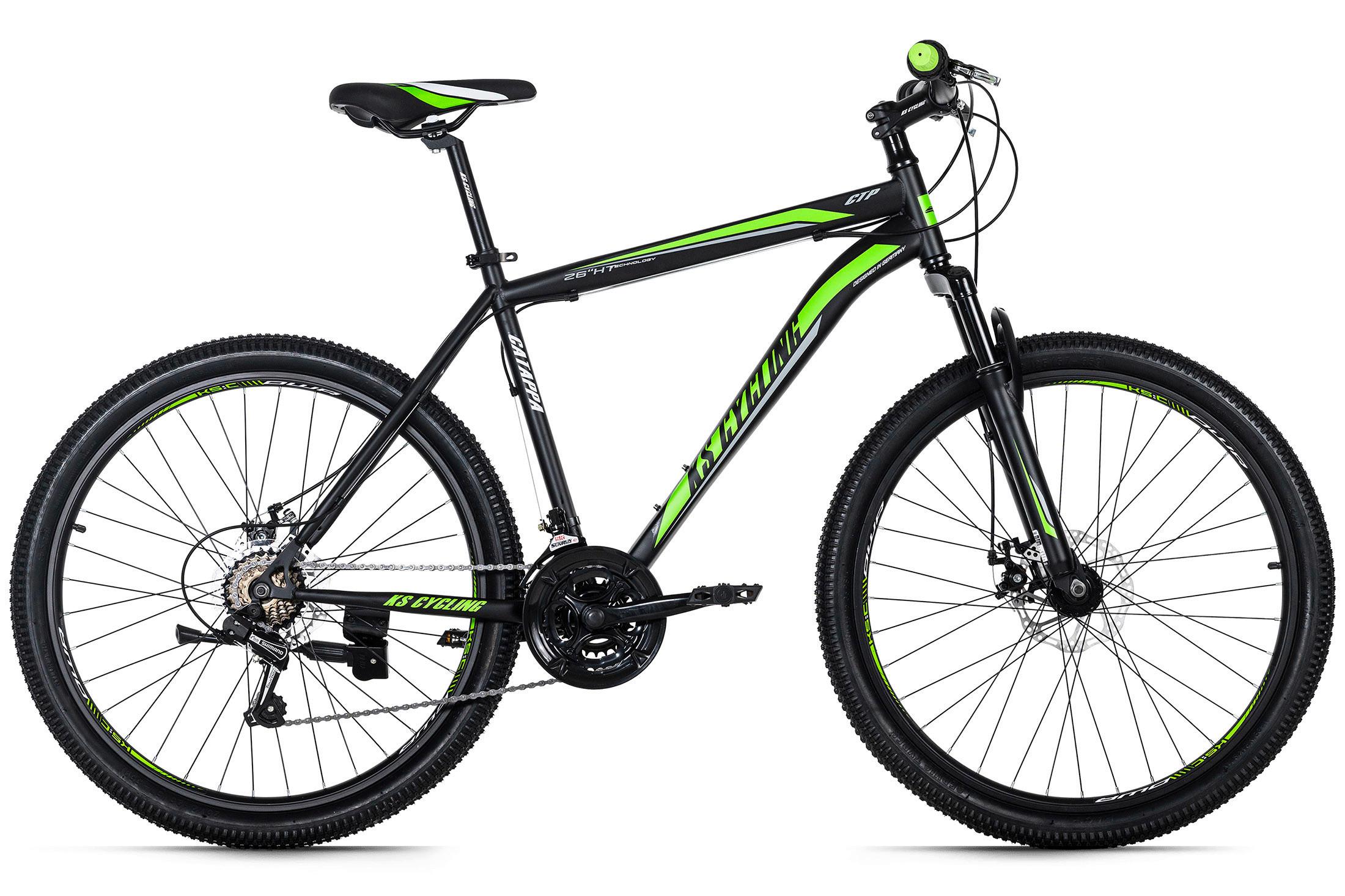 Mountainbike Hardtail 26 Zoll Catappa 21 Gänge - Schwarz/Grün, Basics, Metall (134/20,5/74cm) - KS Cycling