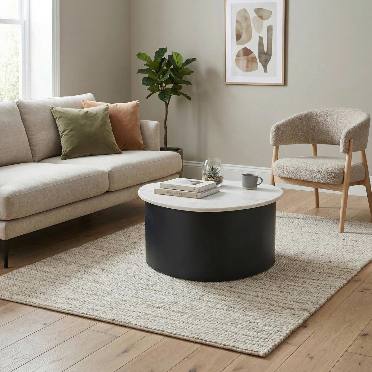 COUCHTISCH Schwarz/Weiß B: 63cm - Schwarz/Weiß, Design, Stein/Metall (63/63/30cm) - MID.YOU