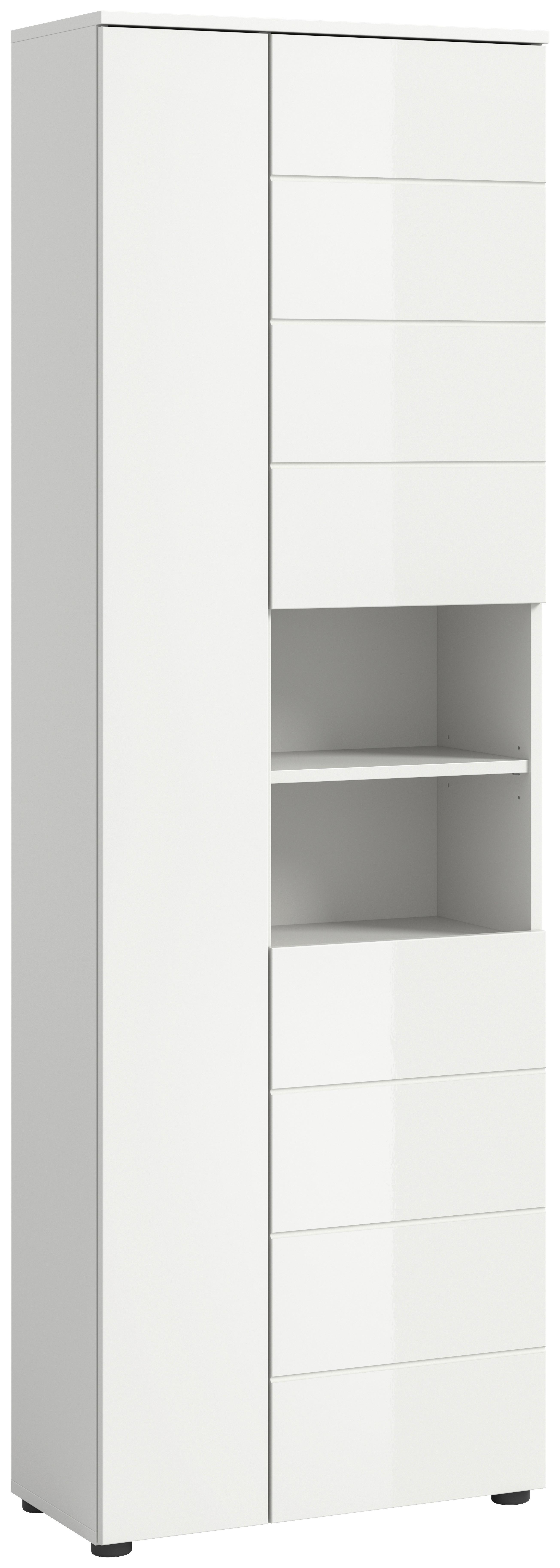 Hochschrank Vira Weiß B: 60 cm - Weiß Hochglanz/Schwarz, MODERN, Holzwerkstoff (60/190/34cm) - MID.YOU