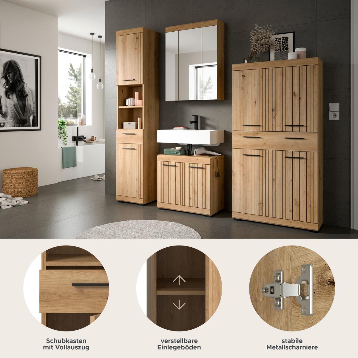 Badezimmer Scout Eiche Artisan Dekor B: 171cm - Schwarz/Eiche Artisan, Trend, Glas/Holzwerkstoff (171cm) - MID.YOU