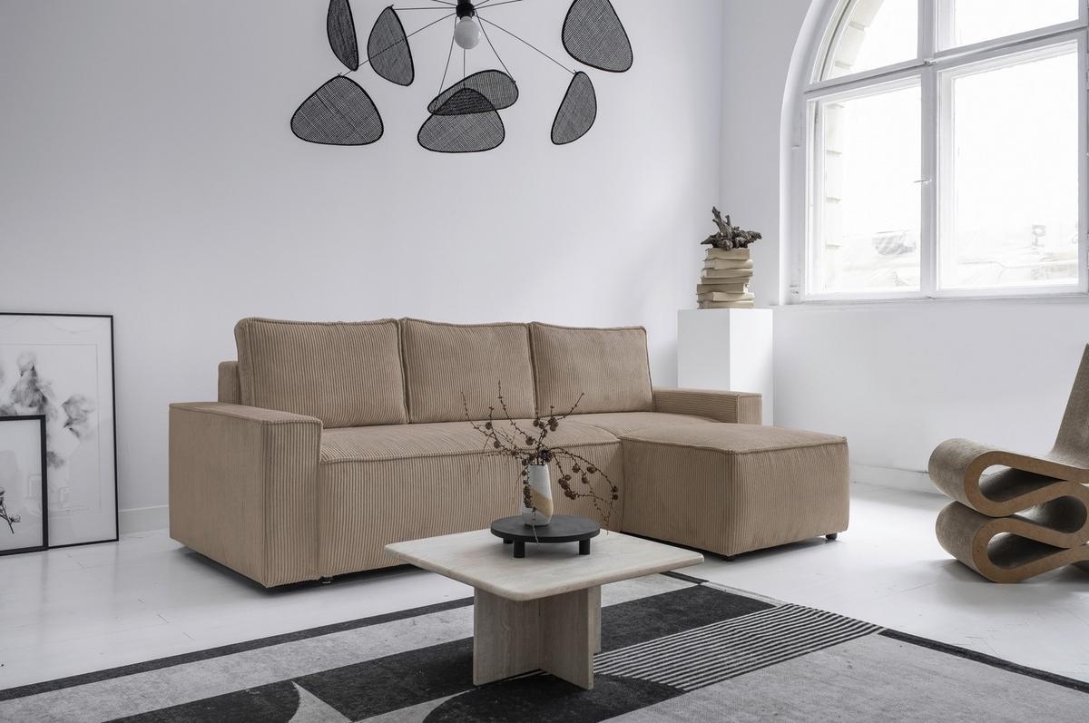 Rozkládací sedačka OLIVER, oboustranná montáž, šedohnědá - černá/šedohnědá, Design, textil/plast (250/156cm) - MID.YOU