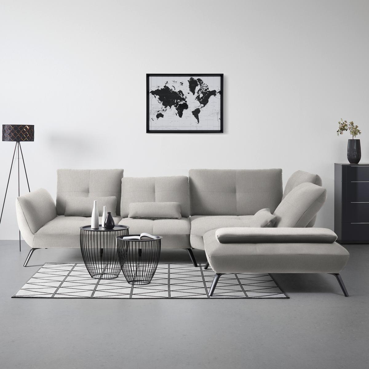 Rohová sedačka TRENDY, pravá, béžová - černá/béžová, Moderní, kov/kompozitní dřevo (310/93/250cm) - Premium Living