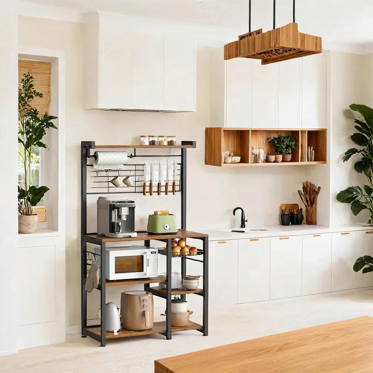 Regal Kitchen Shelf - Schwarz/Braun, MODERN, Holzwerkstoff/Metall (90/167/42cm) - MID.YOU