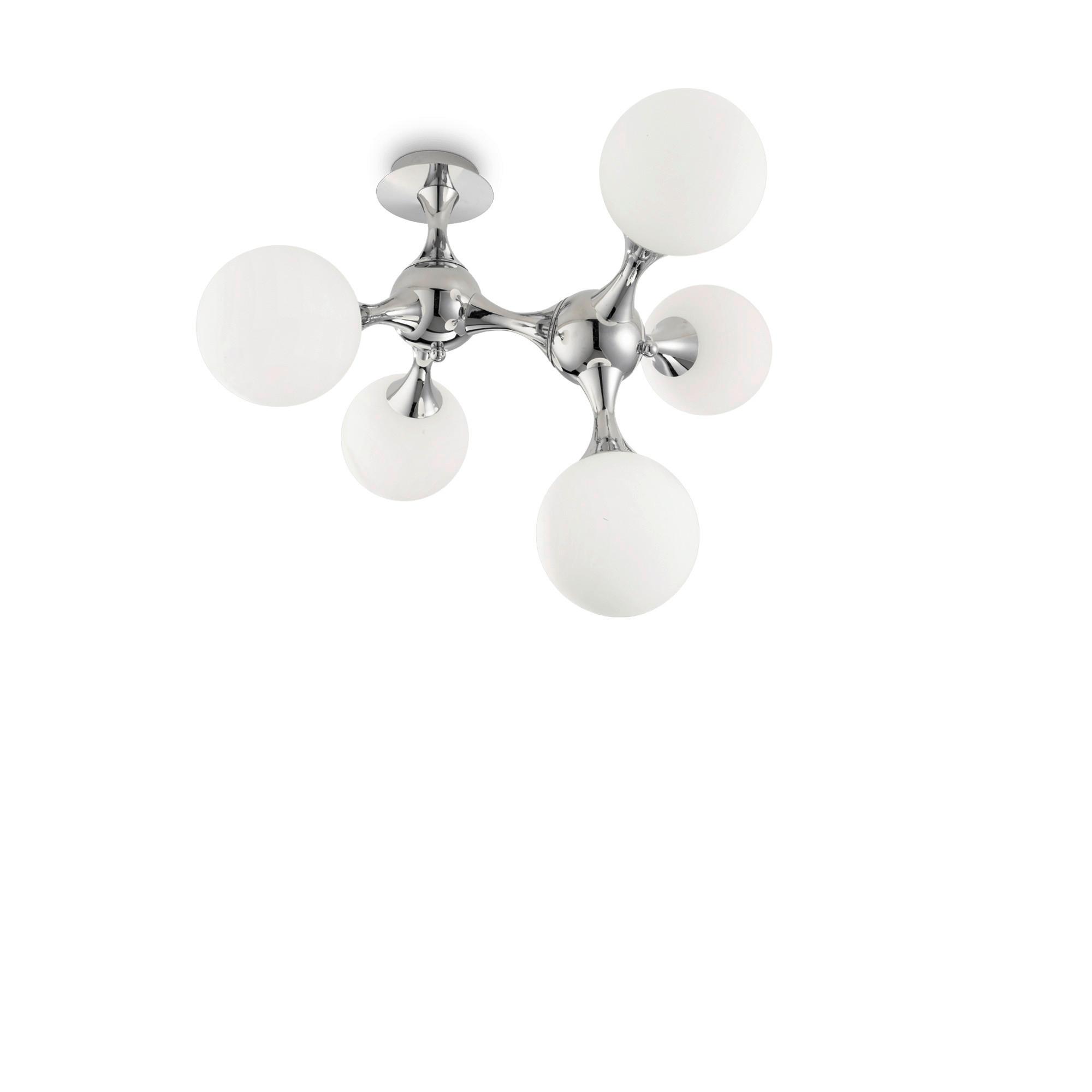 Deckenleuchte Nodi Bianco Weiß Chromfarben B: 55 Cm - Chromfarben/Weiß, KONVENTIONELL, Glas/Metall (55/55/50cm) - Ideal Lux