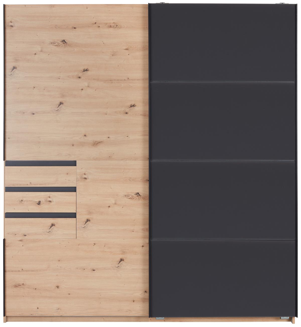 Tolóajtós Szekrény Oldenburg 180/198 Cm - tölgyfa/Artisan tölgy, Konventionell, faalapú anyag/Üveg (180/198/65cm)