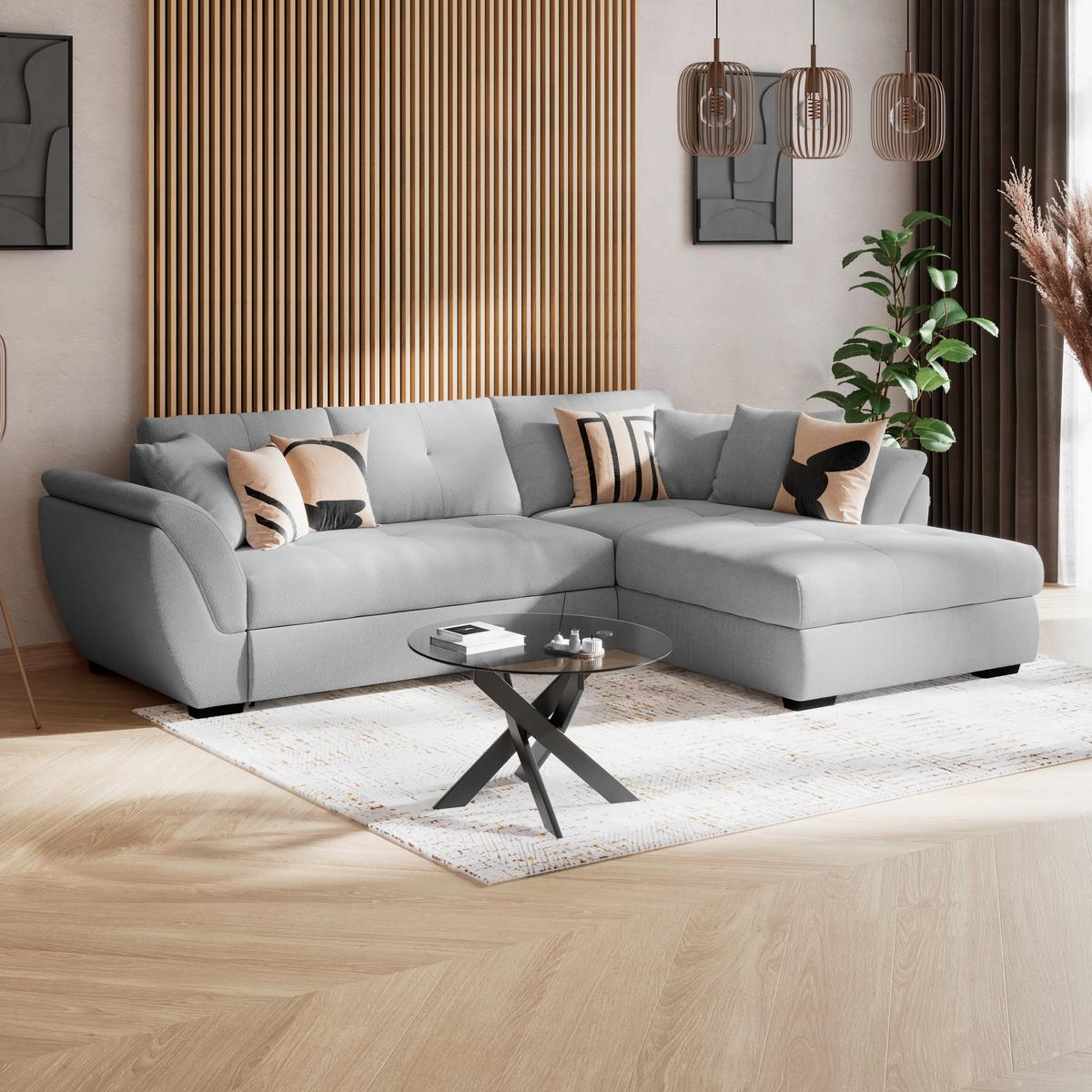 Rohová sedačka BERISSO, pravá, svetlosivá tk. VINCI - čierna/svetlosivá, Konventionell, textil (278/187cm) - Ondega