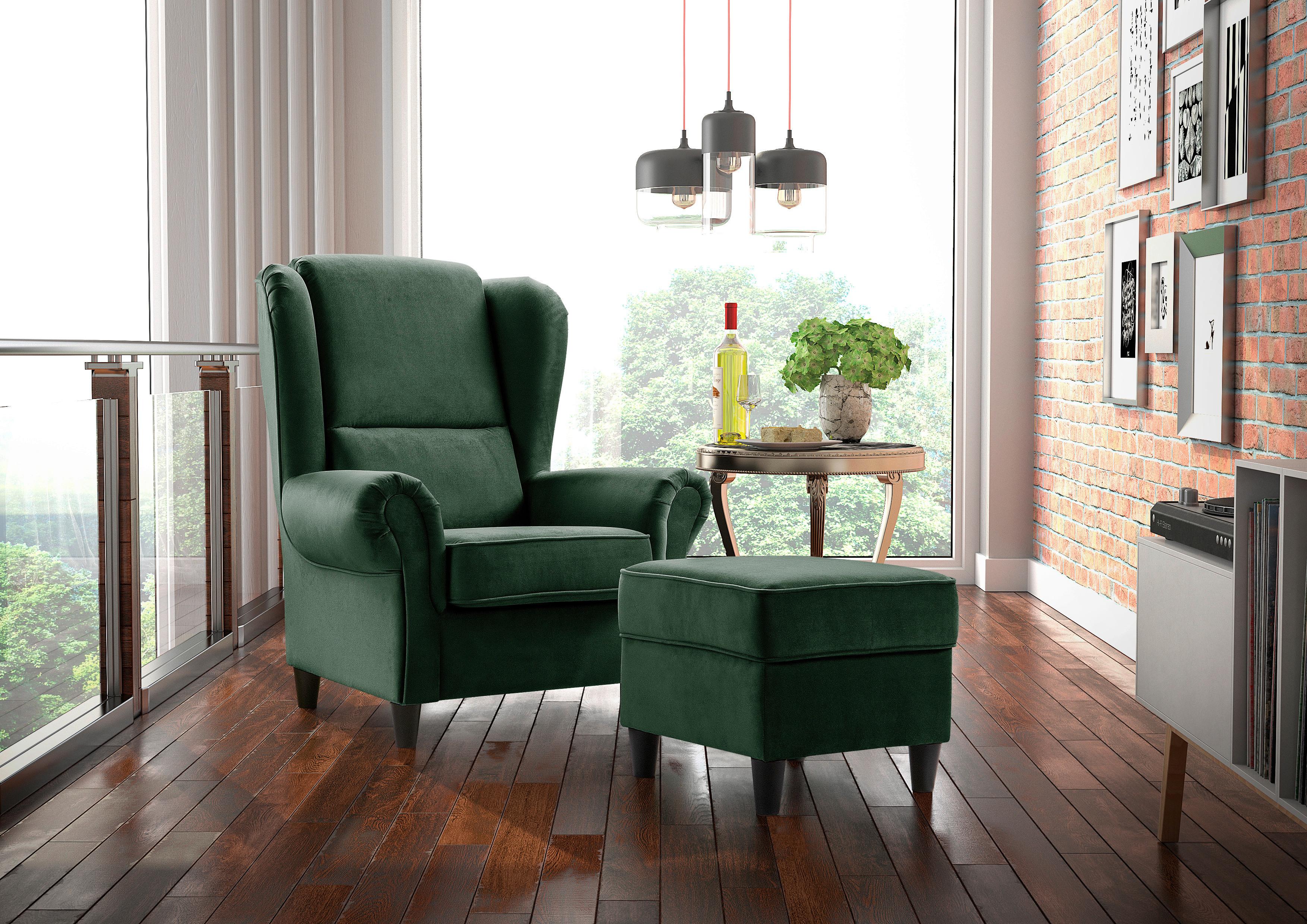 Hocker Baron Dunkelgrün B: 52 Cm - Dunkelgrün/Schwarz, Design, Textil (52/45/52cm) - MID.YOU