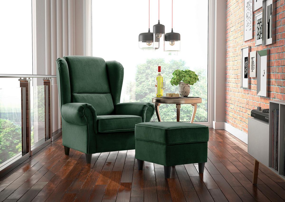 Hocker Baron Dunkelgrün B: 52 Cm - Dunkelgrün/Schwarz, Design, Textil (52/45/52cm) - MID.YOU