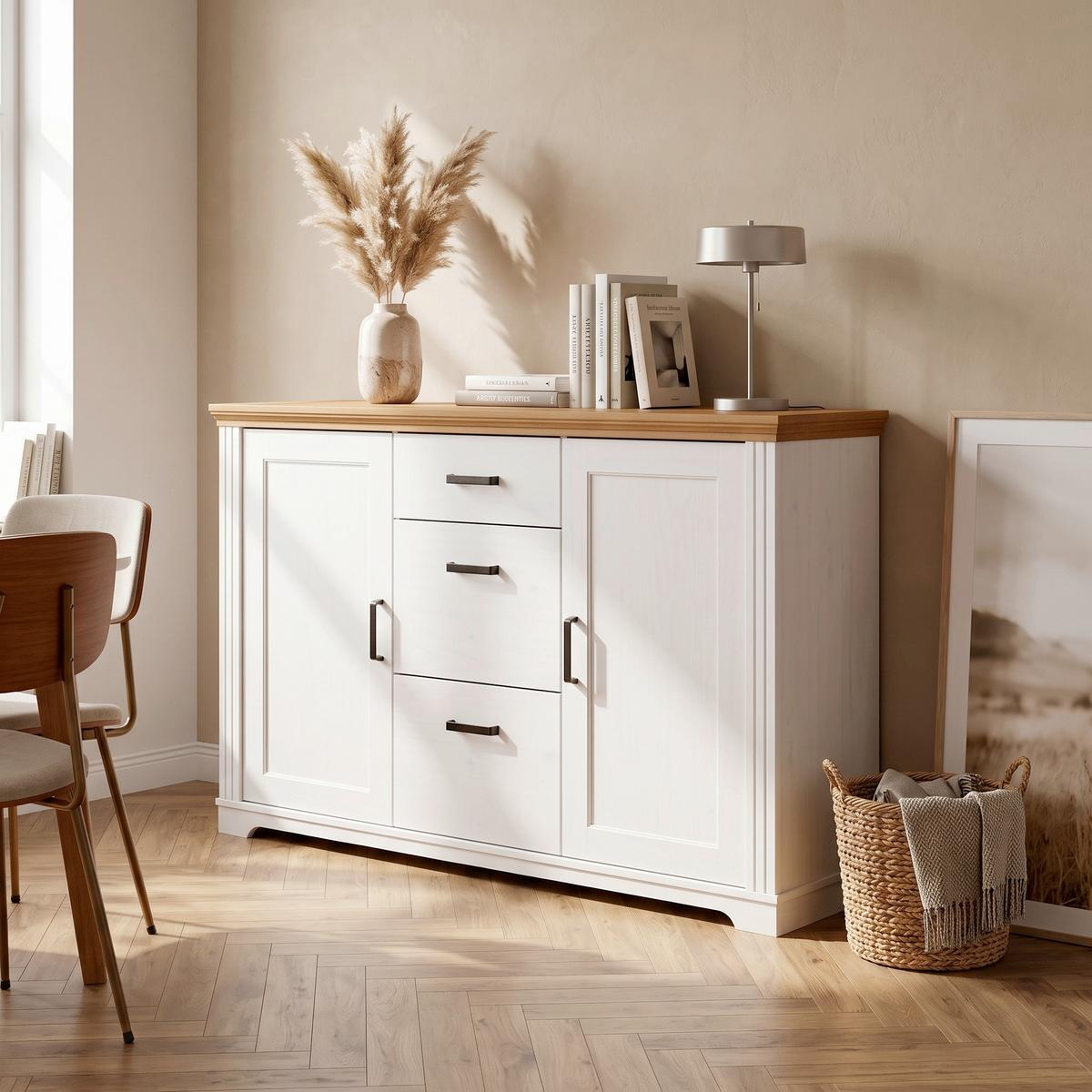 KOMMODE MALUNO - Eichefarben/Weiß, MODERN, Holz (166/104/48cm) - Livetastic