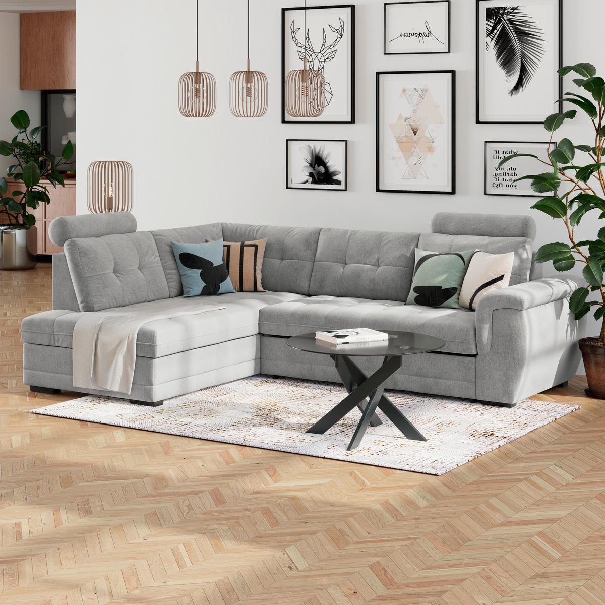 Ecksofa mit Schlaffunktion Falco new Silber 251x183 cm - Silberfarben/Schwarz, KONVENTIONELL, Textil (251/183cm) - Ondega