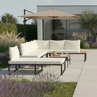 TERASOVÁ SEDACÍ SOUPRAVA ADRIANO - černá/krémová, Moderní, kov/dřevo - Bessagi Garden