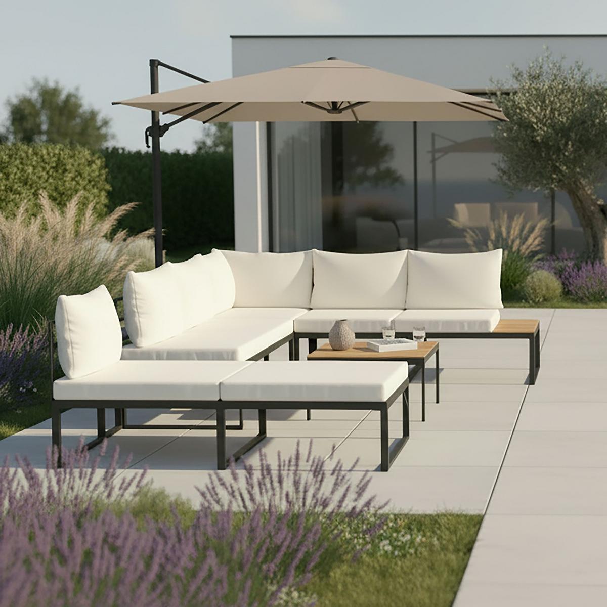 TERASOVÁ SEDACÍ SOUPRAVA ADRIANO - černá/krémová, Moderní, kov/dřevo - Bessagi Garden