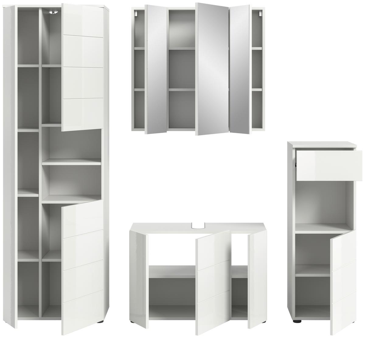 Badezimmer Vira Weiß B: 180 cm - Weiß Hochglanz/Schwarz, MODERN, Holzwerkstoff (180cm) - MID.YOU