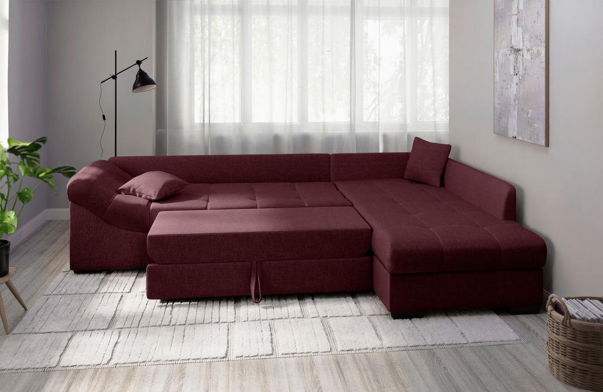 Eckschlafsofa Alvito Bordeaux S: 298x202 Cm - Bordeaux/Schwarz, MODERN, Textil (298/202cm) - MID.YOU