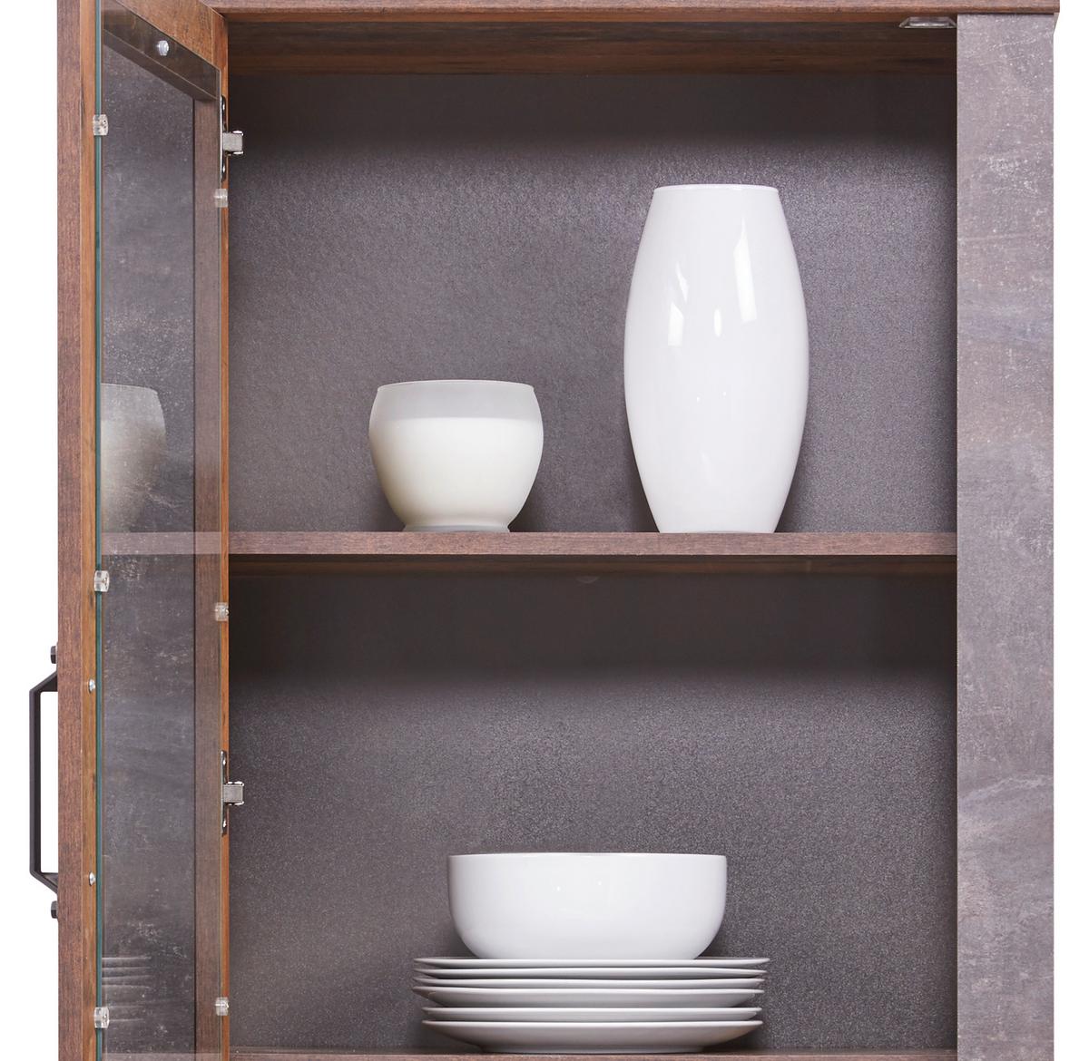 Vitrine Ontario B: 71,4 Cm Old Style Dekor/betonoptik - Dunkelgrau/Eichefarben, Trend, Glas/Holzwerkstoff (71,4/200/41,5cm) - Ondega