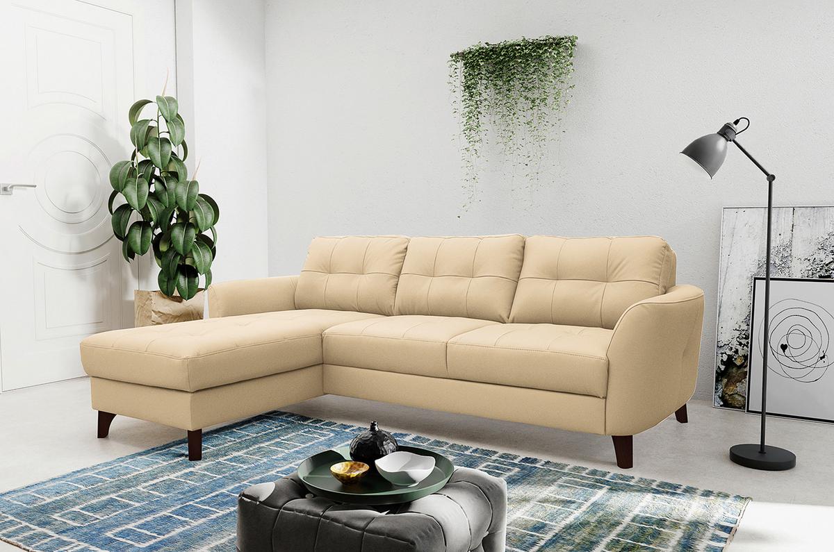 Ecksofa Nordic Beige S: 168x238 cm - Beige/Buchefarben, Design, Leder/Textil (168/238cm) - Livetastic