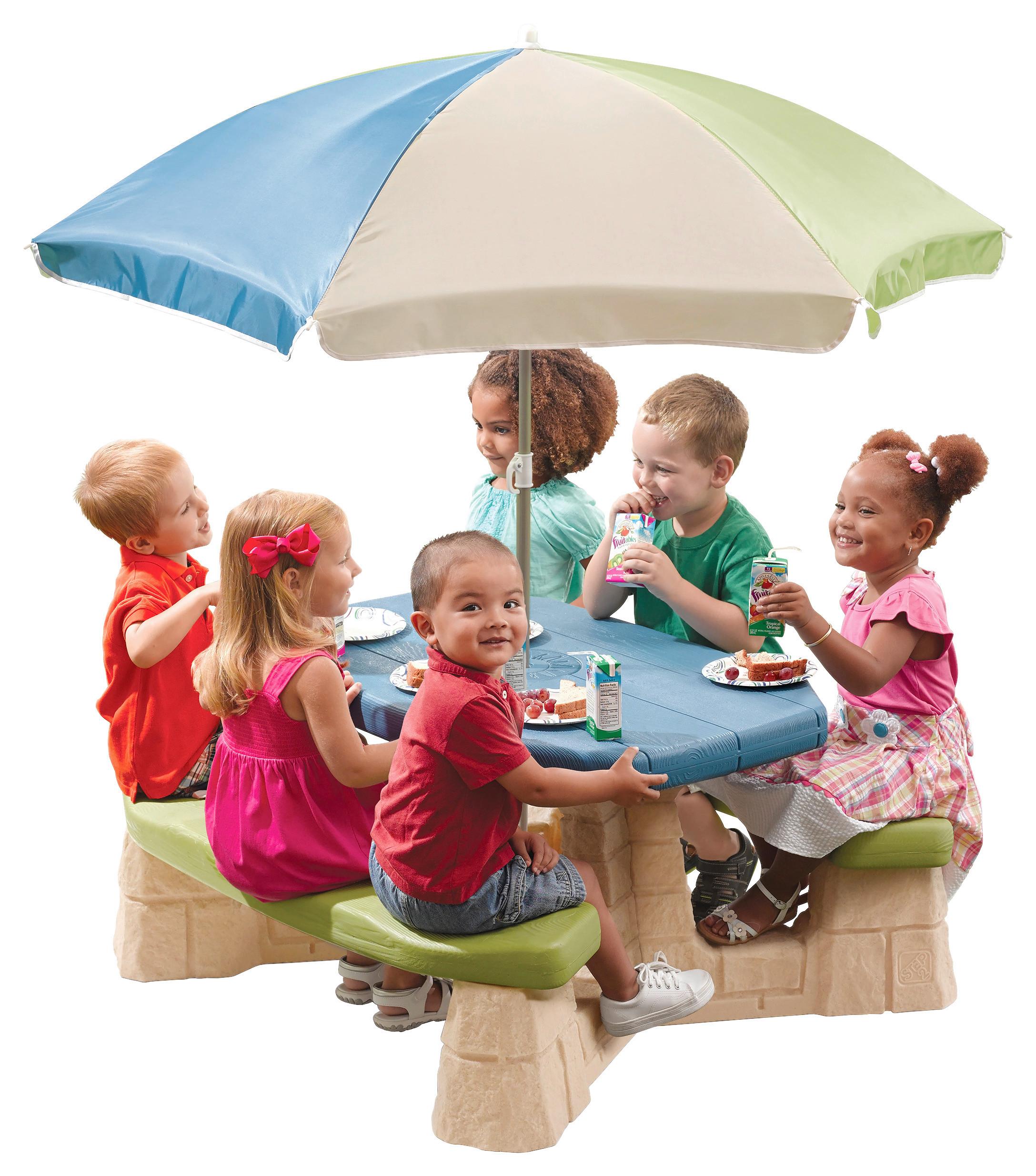 Kindersitzgruppe Np Step 2 Blau/grün Mit Sonnenschirm - Blau/Beige, MODERN, Kunststoff (109,2/183/103,5cm) - Ambia Garden